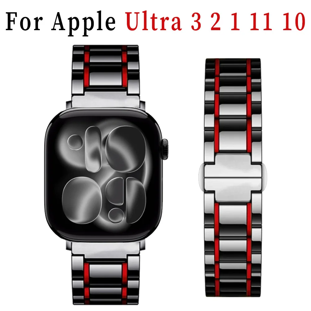

Керамический металлический ремешок для Apple Watch Ultra 3 2 1 49 мм, 11 10 42 мм, 46 мм, 9 8 7 45 мм, 41 мм, роскошный браслет для iWatch 6 5 4 SE 44 мм, 40 мм