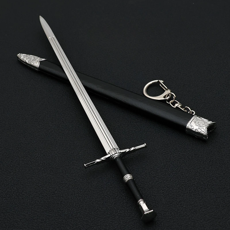 22cm The Witchers Enhanced Edition White Wolf Steel Long Sword Butcher of Blaviken Exotic Beast Game Metal Sword Weapon Gift Toy