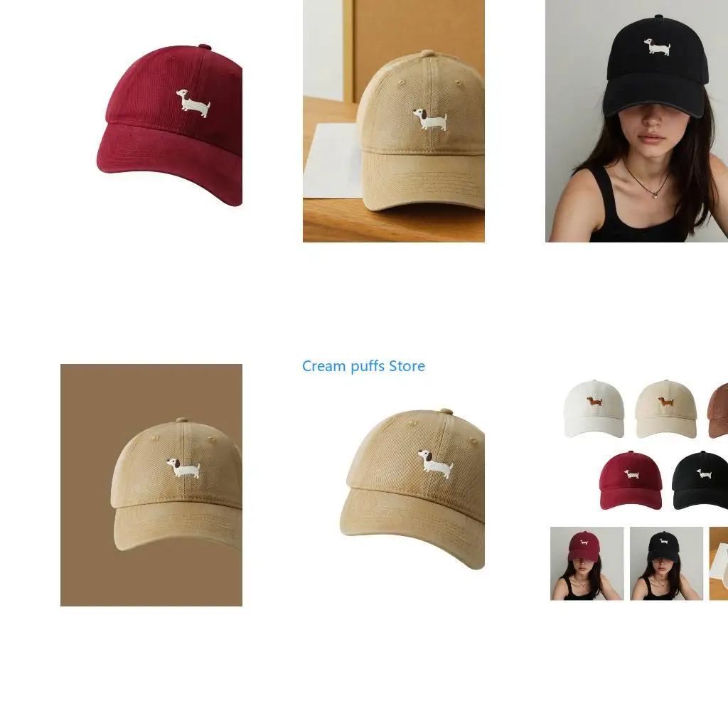 50LE Embroidered Dog Design Cotton Baseball Hat Breathable Fabric Adjustable Strap For Casual Daily Use