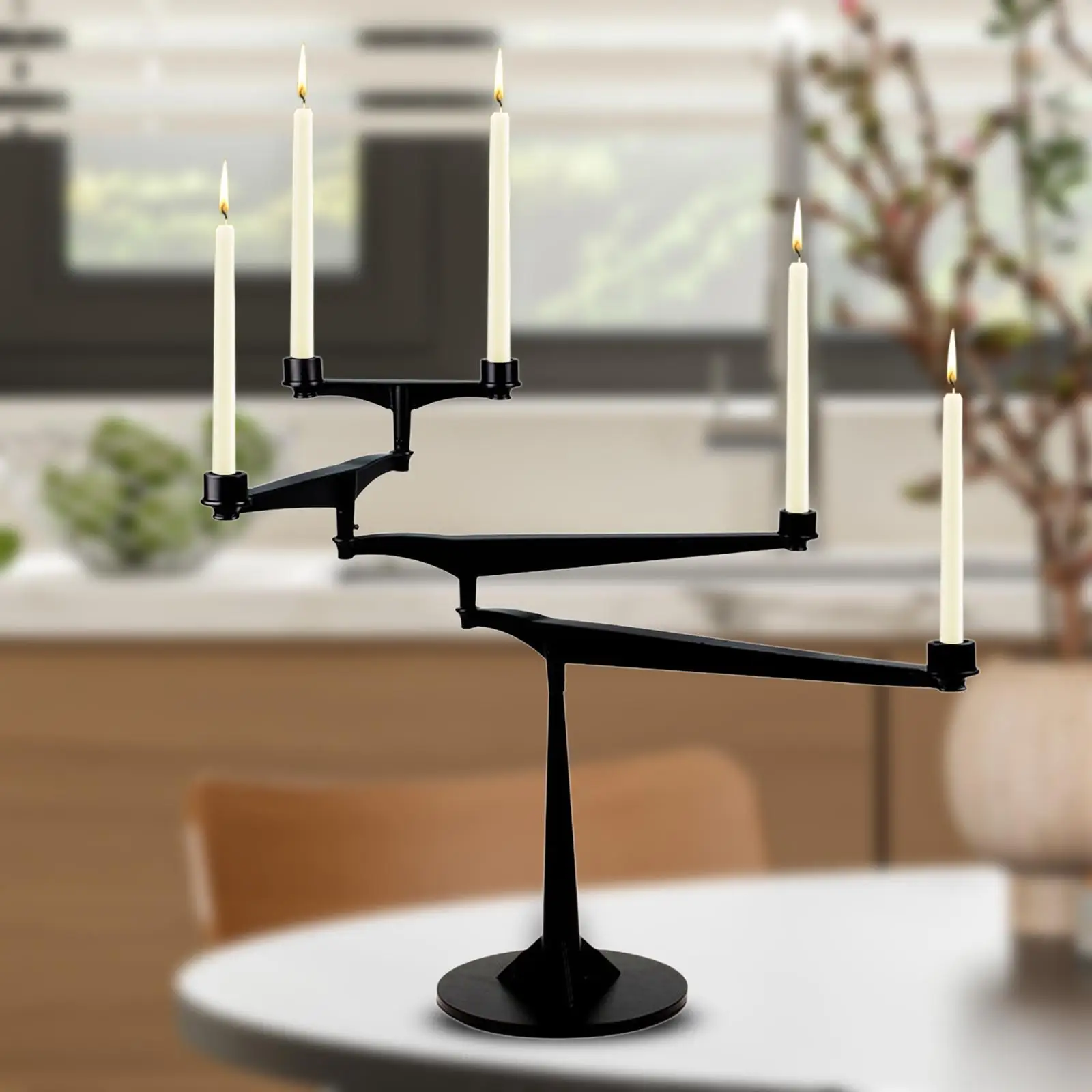 Black Metal Candle Holder with 4 Flexible Layers for Mantle Fireplace Decor