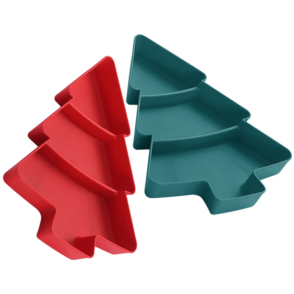 

2 Pcs Christmas Tree Fruit Plate Dry Tray Dish Compartment Nuts Display Snack Storage Candy Plates Food with Lid