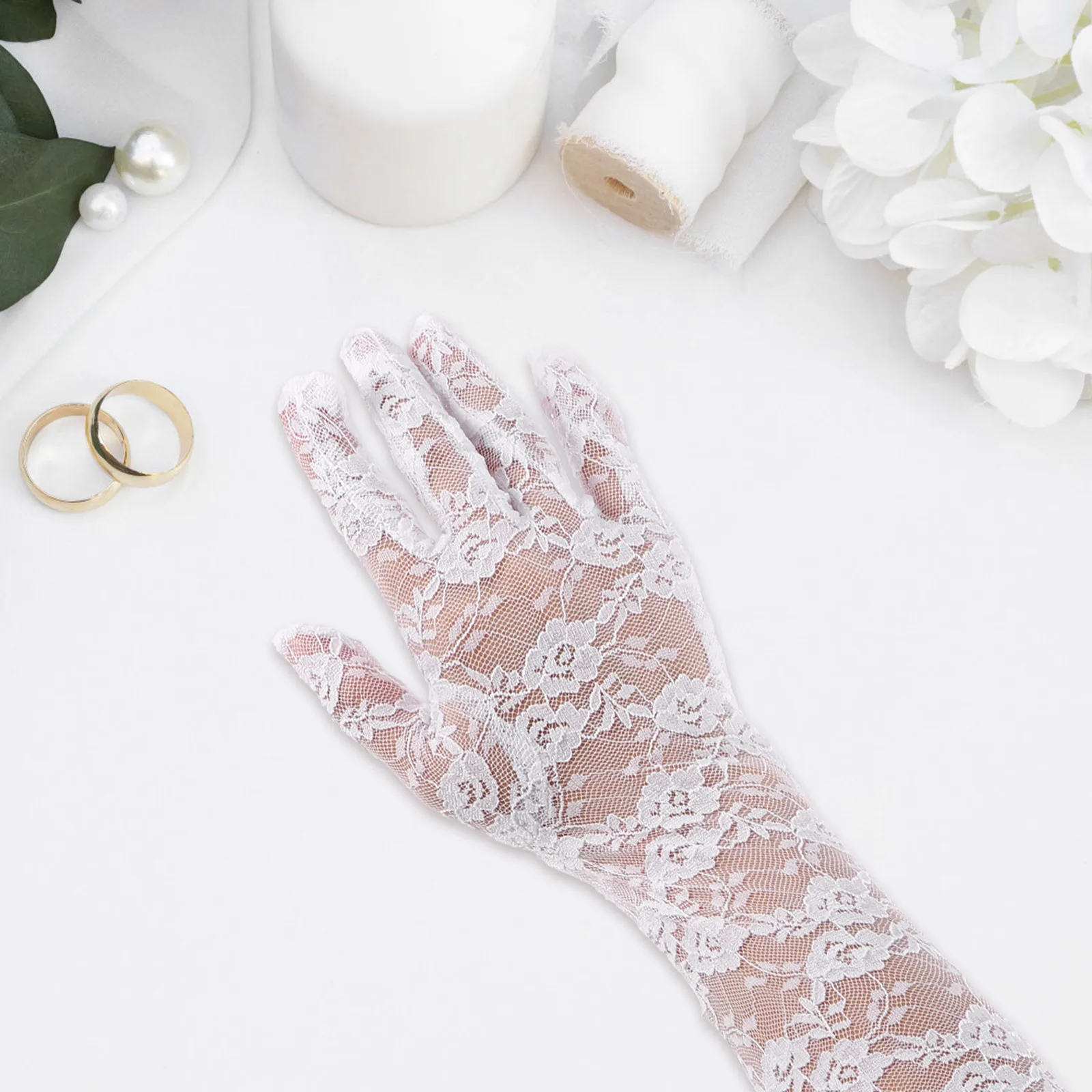 

1 Pair White Floral Lace Gloves Women Long Fingerless For Wedding Bridal Prom Tea Party Evening Dinner Cosplay Formal Events