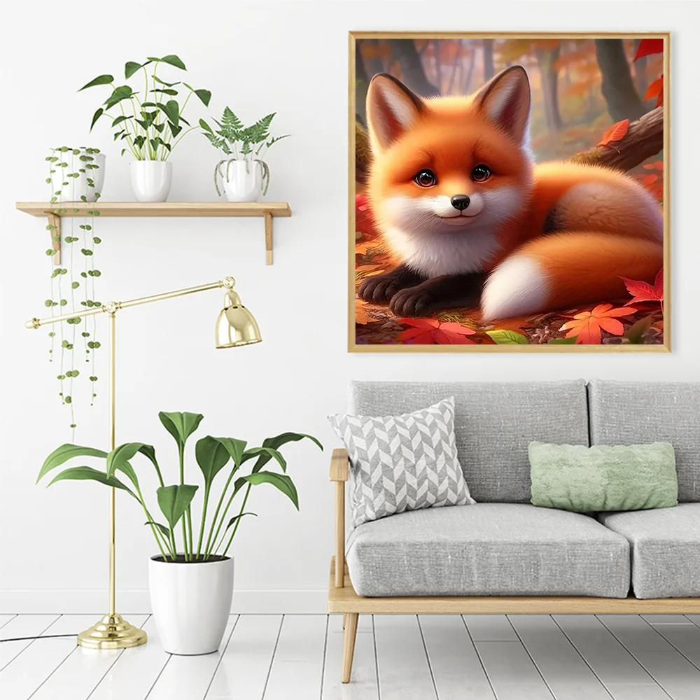 Huacan Diamond Painting Fox Full Square Round Drill Mosaic Animal Rhinestone Pictures Fall Living Room Decoration