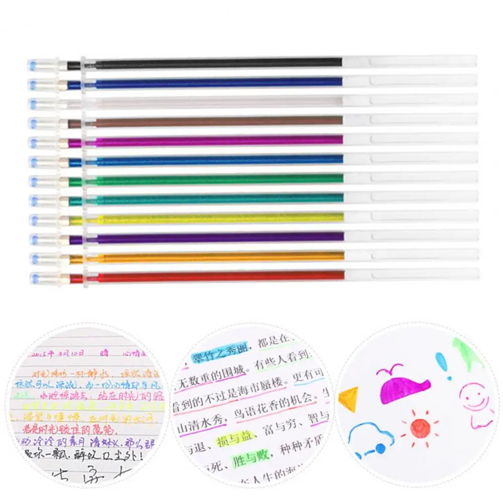 12 szt. Wkłady długopisowe żel akwarelowy 1mm końcówki długopisów kolorowe wkłady żelowe niebieskie długopis żelowy z czarnym atramentem długopis z żelowym wkładem papeterii szkolnej