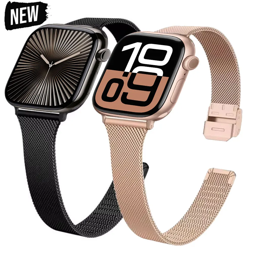 Edelstahlband für Apple Watch 10 46/42 mm Correa Milanese Loop Armband für Iwatch 9 8 7 Ultra 49 mm 44/45/38 mm Armband