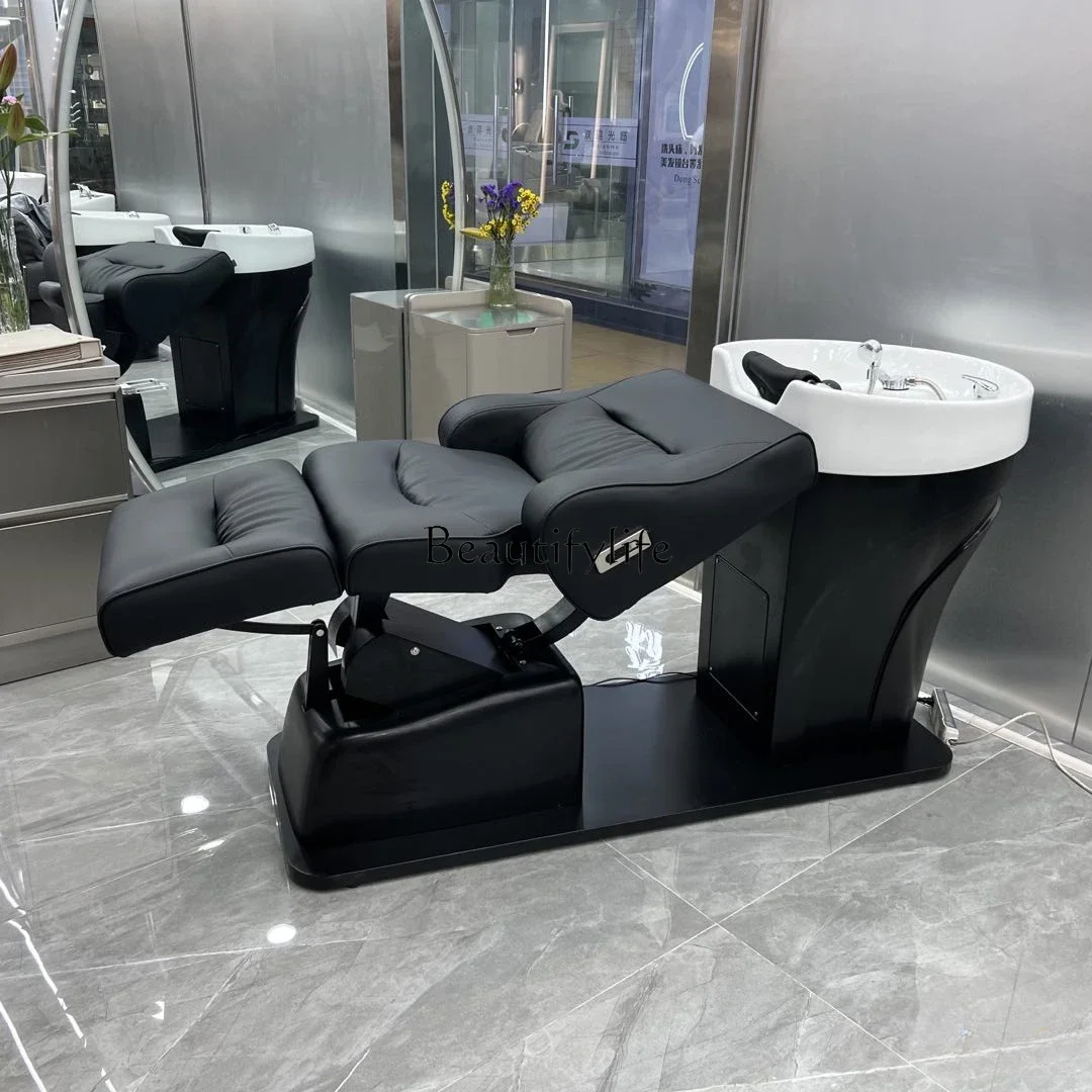 Electric Adjustable Barber Shop Ceramic Basin for Hair Washing Station Hair Salon Half Lying Flushing Bed