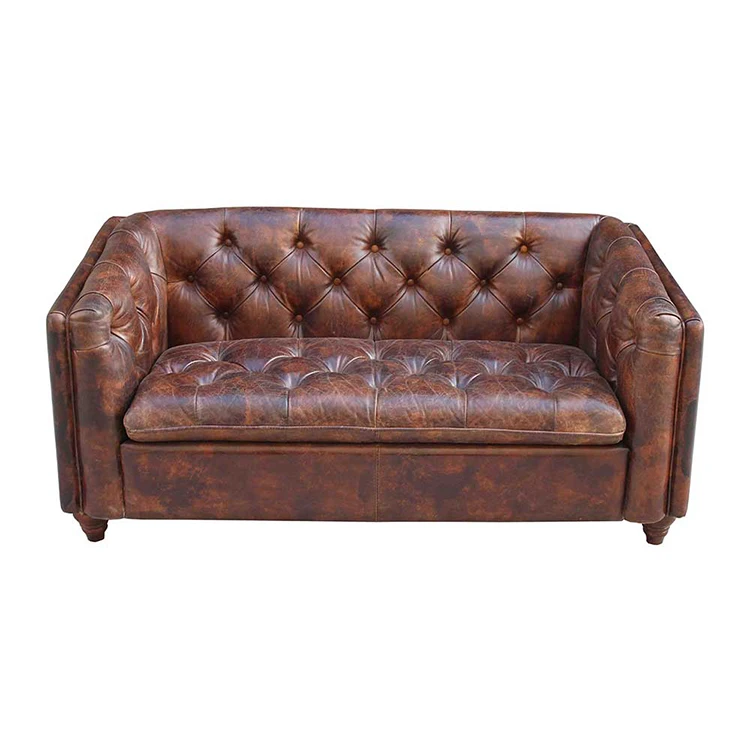 

Brown Top Grade Genuine Leather Sofa Set Living Room Furniture Button Tufted Chesterfield Sofa for Bar