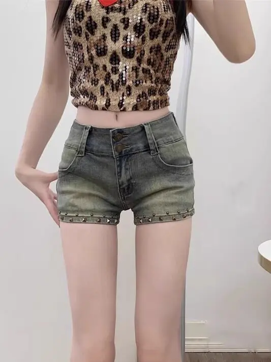 Women's Blue Low Rise Denim Shorts Y2K Gyaru Jean Shorts Bodycon A-line Hot Pants Vintage Nightclub Micro Cowboy Shorts Summer