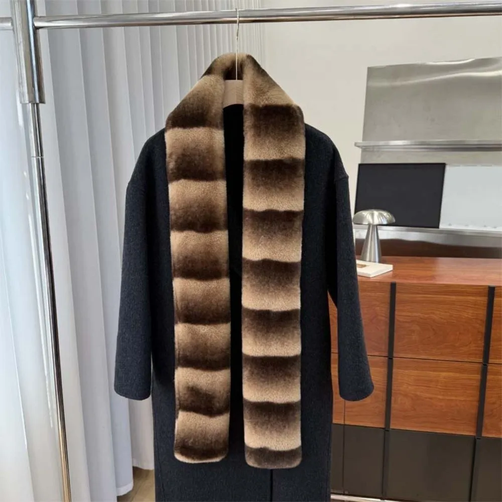 Fluffy Fleece Wrap Faux Striped Fur Scarf Soft Thick Fleece Neckwear Skin-friendly Elongated Plush Long Muffler Outdoor Travel
