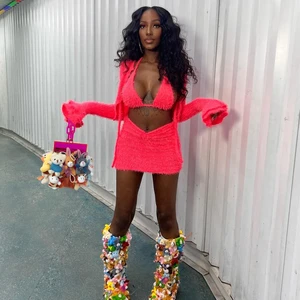 Frauen plüschplüschbota, Kniegröße, weiß, süß, Peluche, Schnee, Winter, 2023 8 Hauptverkäufe Bota Weiß am Knie - №8