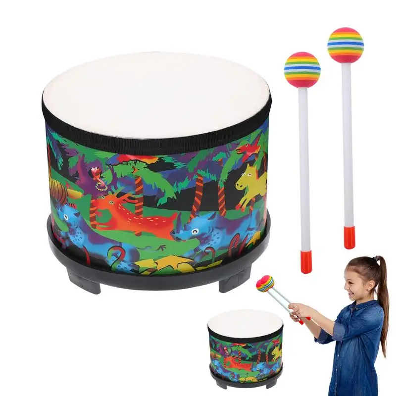 Drum For Toddler 8 Inch Gathering Club Drum Wooden Preschool Floor Babies Drum With 2 Mallets For Christmas