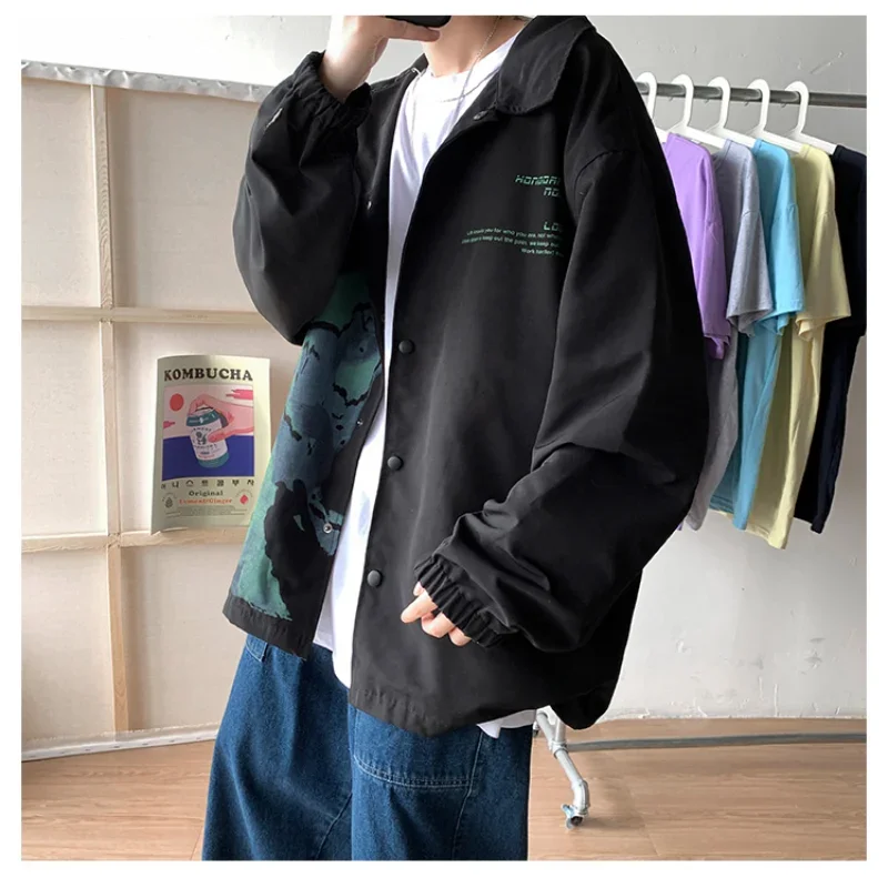 Oversized Print Jackets for Men 2021 Japan Style Mens Harajuku Streetwear Windbreaker Male Casual Hip Hop Bomber Jacket Korean