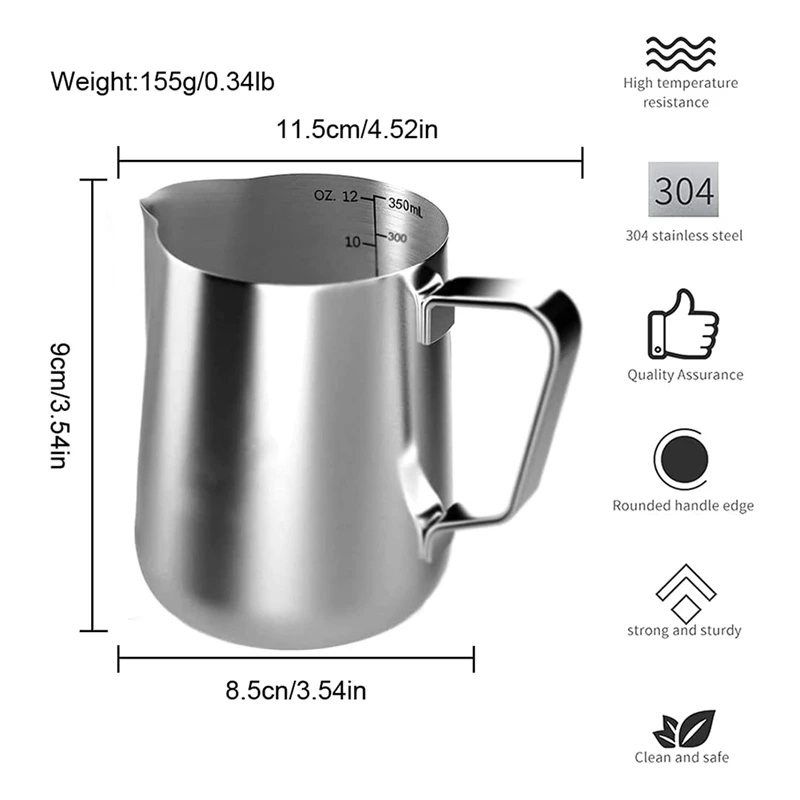 Milk Frothing Jug 350Ml Milk Jug Stainless Steel Milk Jug Frothing Pitcher Milk Jug For Coffee Machine