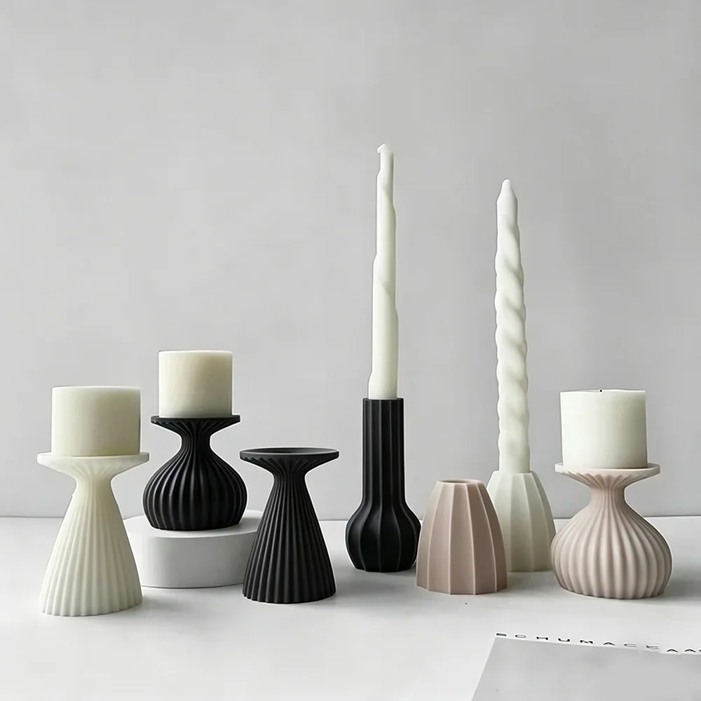 3D Candlestick Plaster Cement Silicone Molds Candle holder  Handmade Gypsum Craft Mould DIY Home Decoration
