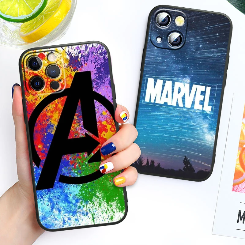 Marvel Avengers Heros For iPhone 14 13 12 11 Pro Max XS Max X XR 7 8 Plus 6S 5S Silicone Black Shell Phone Case