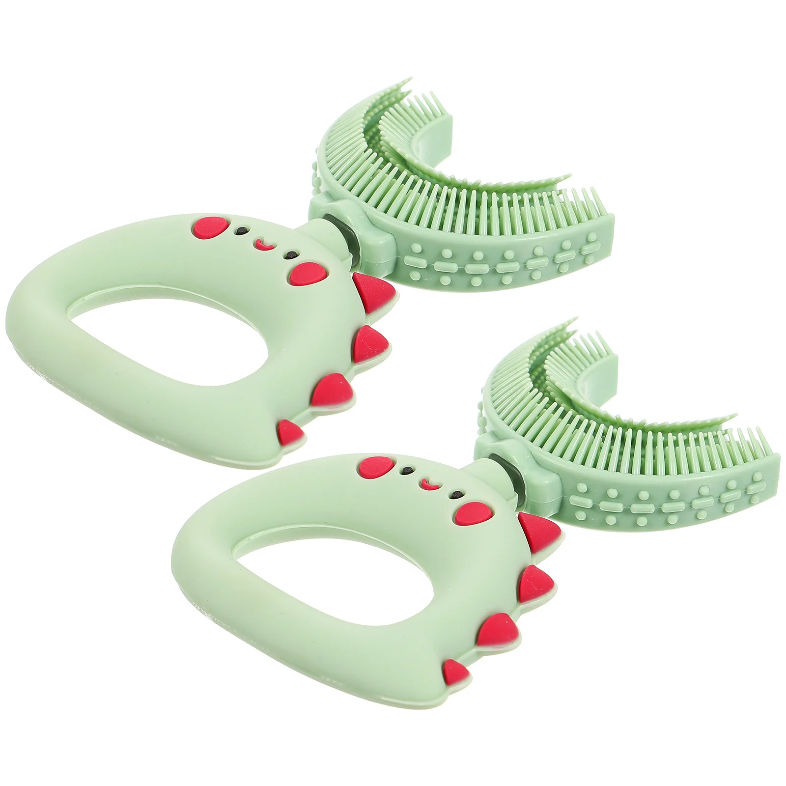 

2 Pcs U Shaped Silicone Baby Toothbrush Soft Bristles Dinosaur Size Kids Brush Teeth Oral Care Travel Home Use