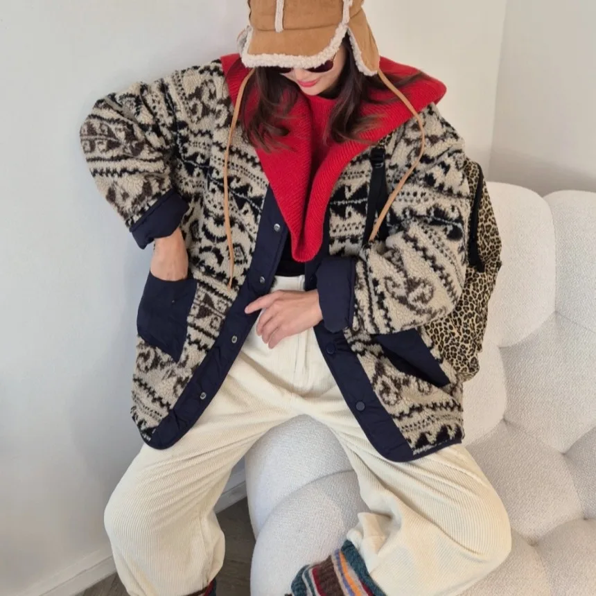 

Korean Sle Double-Sided Wearable Lamb Fur Warm Coat Phil Island Wind Women's Cotton Jaet Long Sve Regular Length