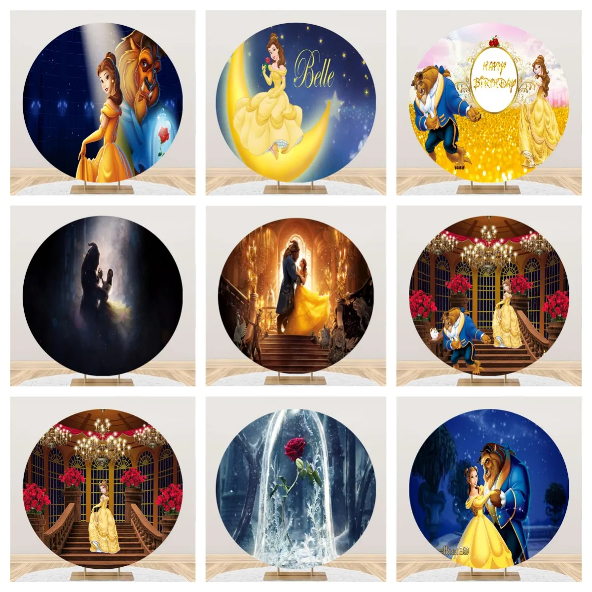 Disney Beauty and the Beast Belle Circle Round Background Backdrop Children Birthday Girls Princess Party Cartoon Decoration