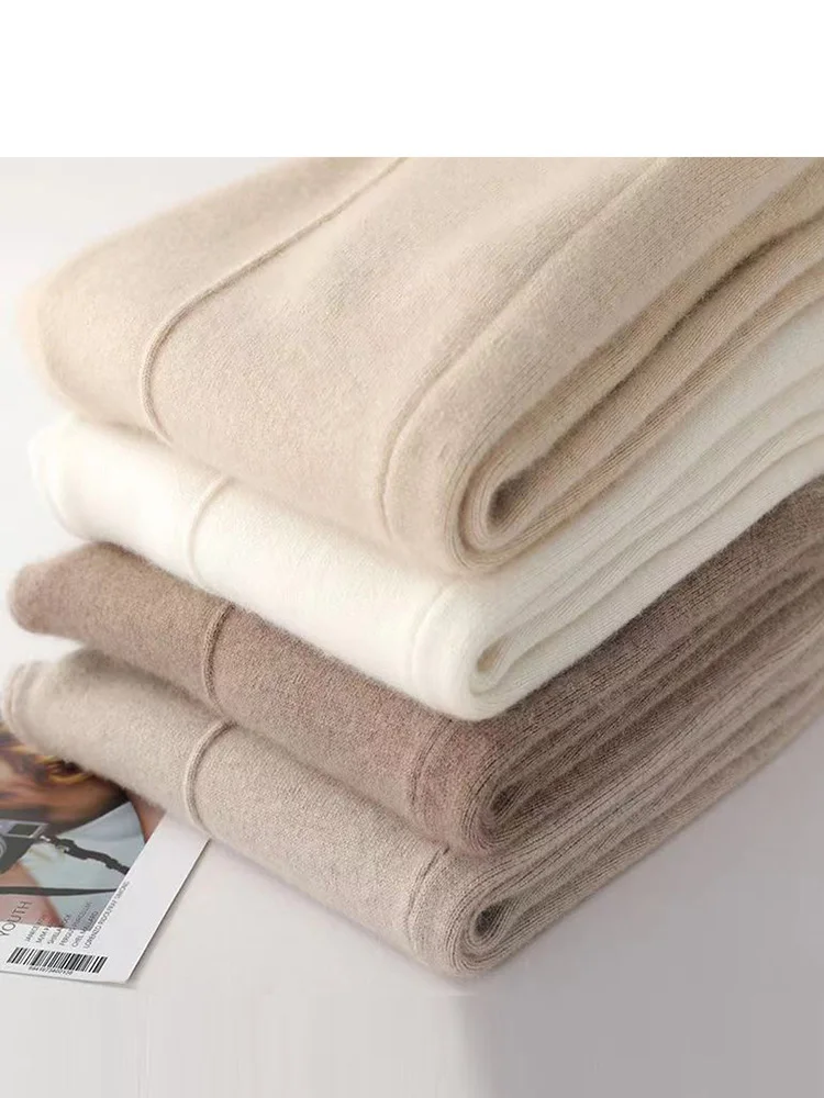 여성용 100% 울 탄성 캐주얼 소프트 팬츠 그레이 패션 골지 팬츠 트렌디한 따뜻한 한국 여성 펜슬 팬츠 XT1579