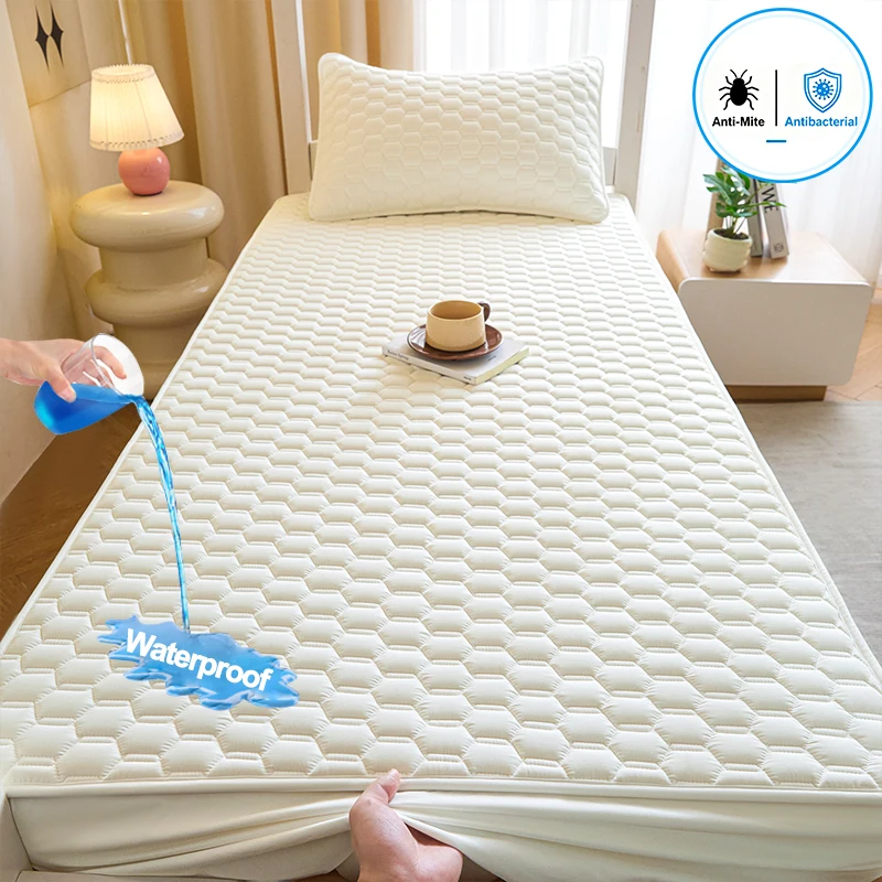 Waterproof Mattress Protector, Antibacterial Anti-Mite Quilted Mattress Cover Deep Pocket Bed Pad Cover Non-Slip Silent