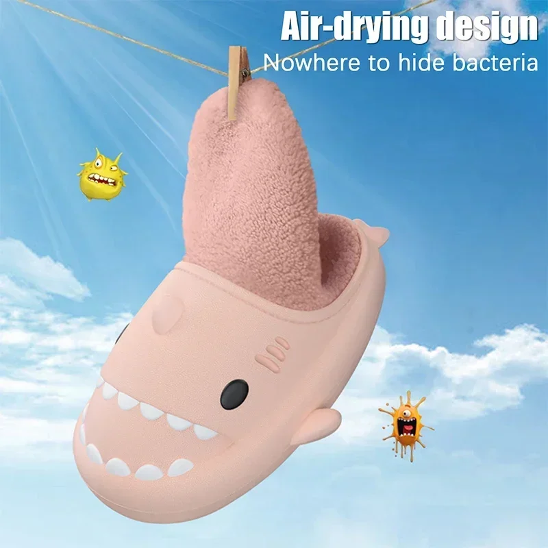 Urocze kapcie w kształcie rekina z kreskówki, ocieplane polarem, lekkie kapcie domowe z odkrytymi palcami dla chłopców i dziewczynek, idealne na zimę.