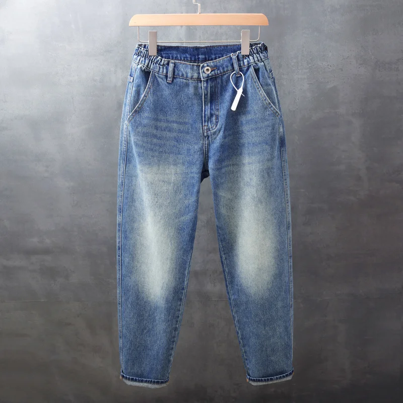 

Весенне-летние новые минималистичные мужские джинсовые брюки в корейском стиле, потертые потертые свободные брюки Haren с маленькими штанинами в стиле ретро