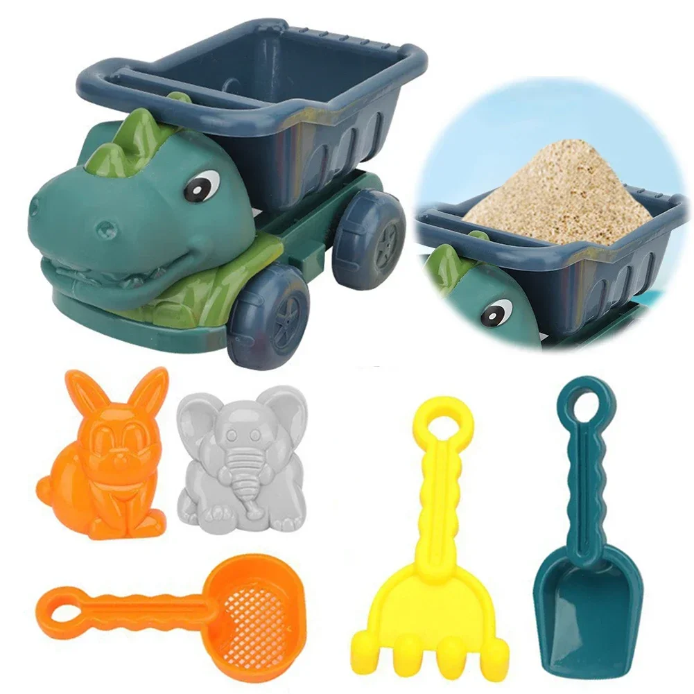 Brinquedos de praia para criança Brinquedos de areia com tema de dinossauro Conjunto de caminhão basculante Brinquedos de praia portáteis lisos para jardim, playground, área da praia