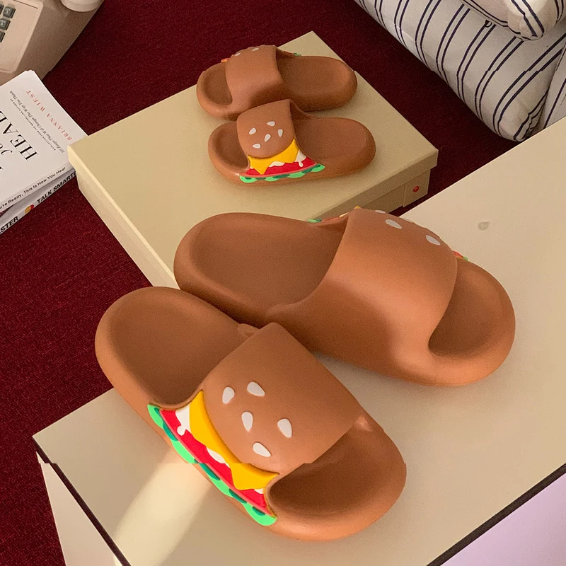 Cartoon Hamburger Cloud Slippers Woman House Slides Outdoor Summer Sandal Ladies Food Home Shoe Flat Platform Clapper Beach men