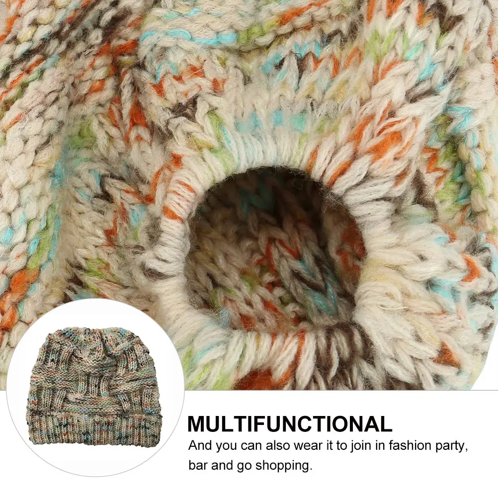 

Women Ponytail Outdoor Activities Woolen Ponytail For Woman Woolen Cap Fashion Knitting Wool Hat Warm Hat Party