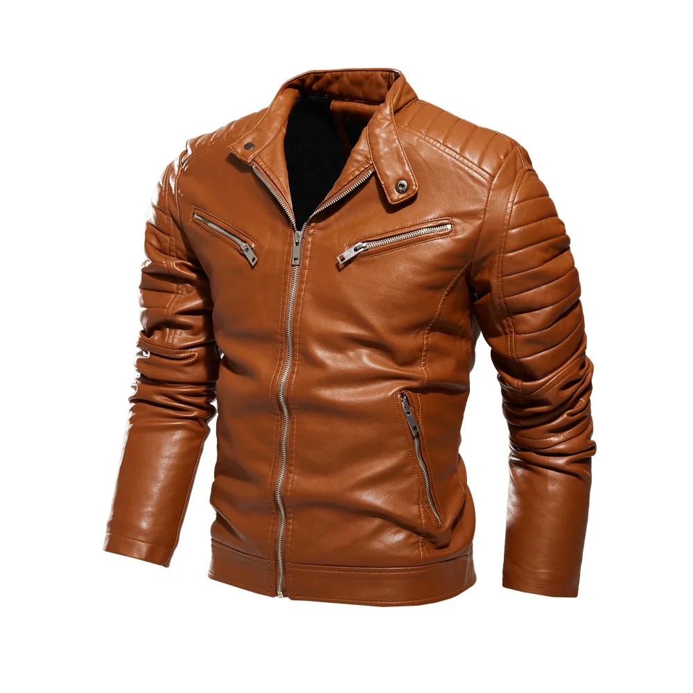 Autumn Men's Leather Jacket 2024 New Solid Color Chest Pocket Design Outdoor Cycling Motorcycle Clothing Men's Slim Fit PU Coat