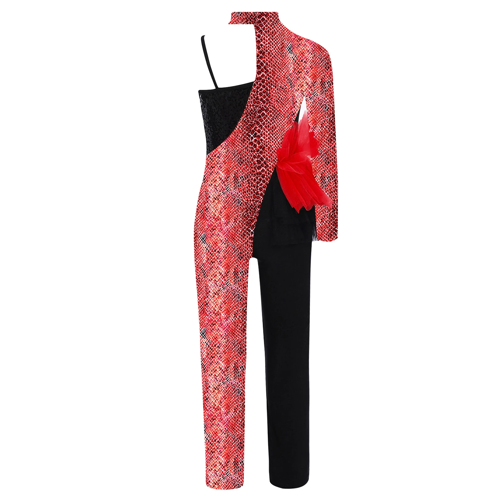Body de Ballet en Tulle pour filles, justaucorps de gymnastique à paillettes, Costume de danse Jazz asymétrique, combinaison de patinage pour enfants