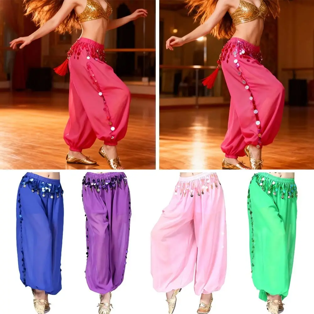 

Модные брюки для танца живота с блестками, свободная одежда для выступлений, свободные брюки, аксессуары для танца живота, женские брюки для танцев с кисточками и блестками