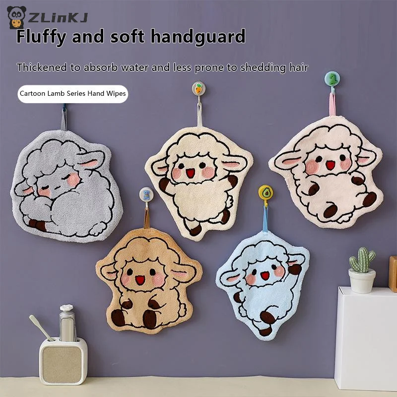 ▶1Pcs Cartoon Lamb Shaped Hanging Hand Towel Good Absorption Soft Plush Lint Free For Bathroom Kitchen Kids Use