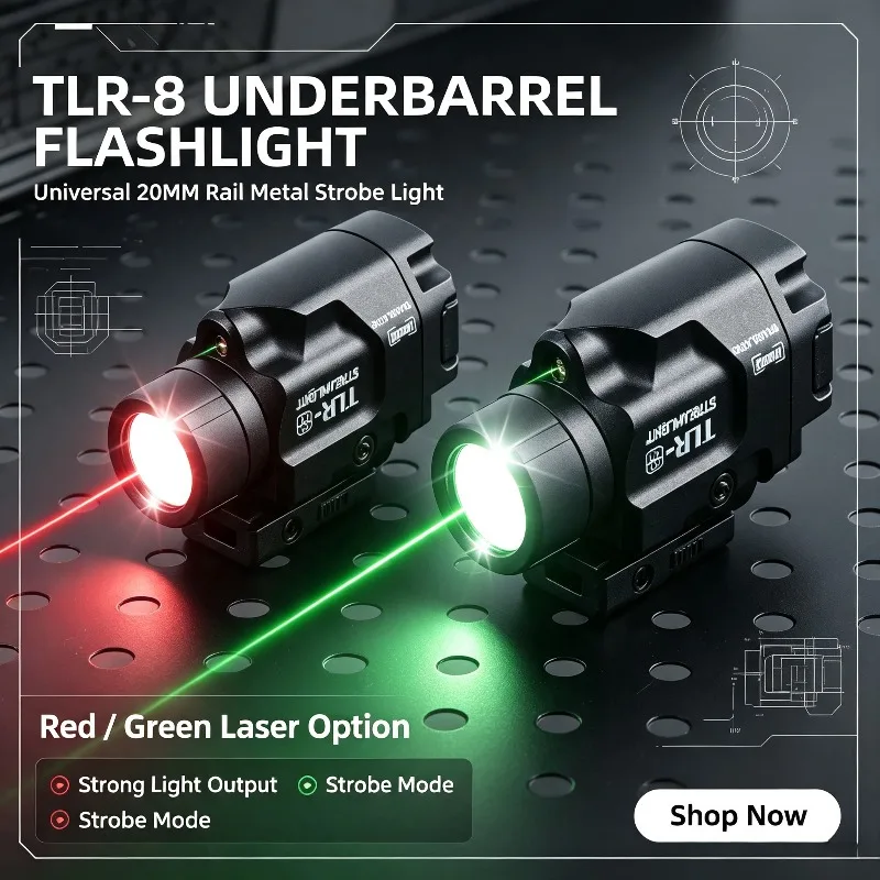 Universal 20MM Rail TLR-8 Handheld Flashlight Metal Strobe Underbarrel Light Adjustable Strong Brightness