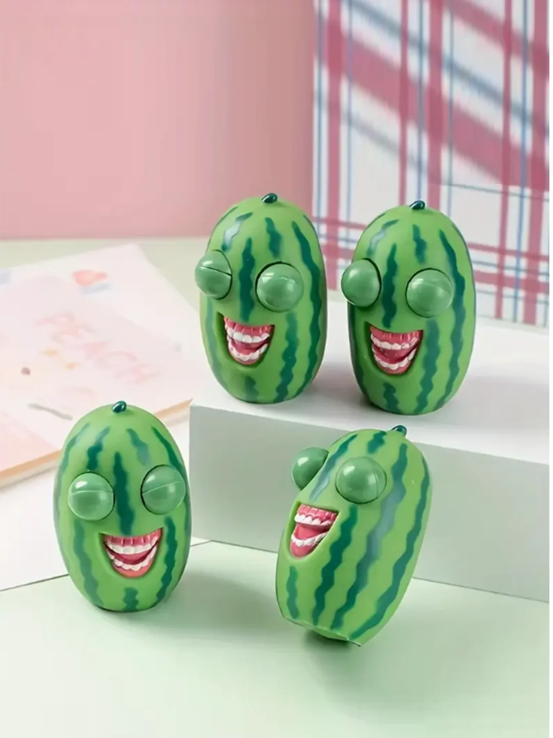 Aereo 2D, Ridere Fuori Forte Divertente Occhio Rimbalzante Anguria Rilassamento Giocattolo Antistress - Gomma Resistente, Verde, Stile Classico, Nove