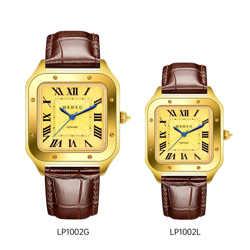 Orologio da amante in oro rettangolare in acciaio inossidabile di alta qualità, vetro zaffiro, diamante, tutto in oro, coppia, orologio da polso per uomo e donna