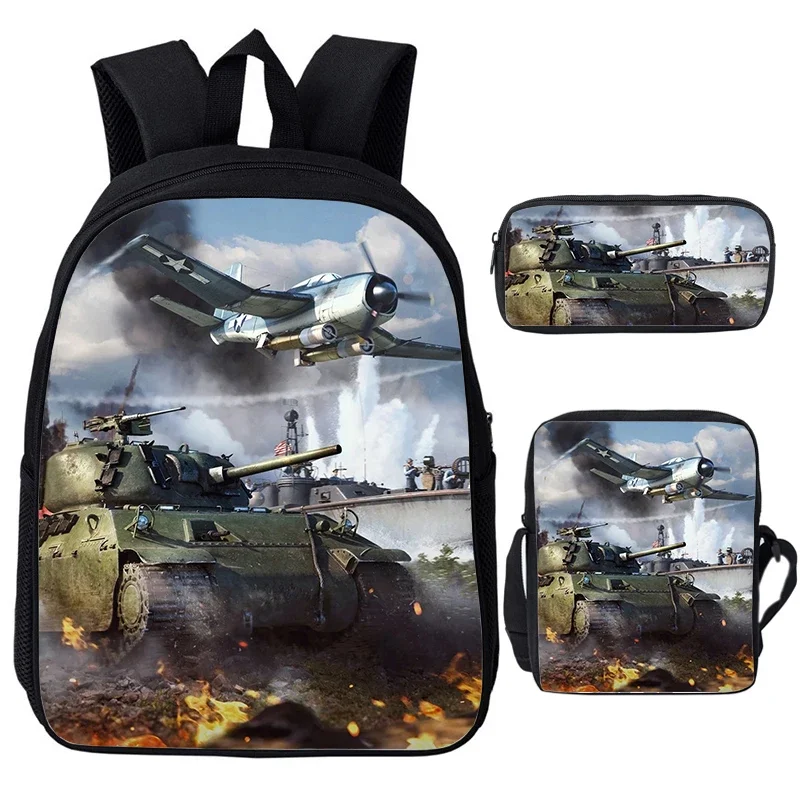 3pcs Set Game Anime War Thunder School Bags Fight Tanks Print Backpacks for School Teenager Girls Boys World of Tanks Backpack