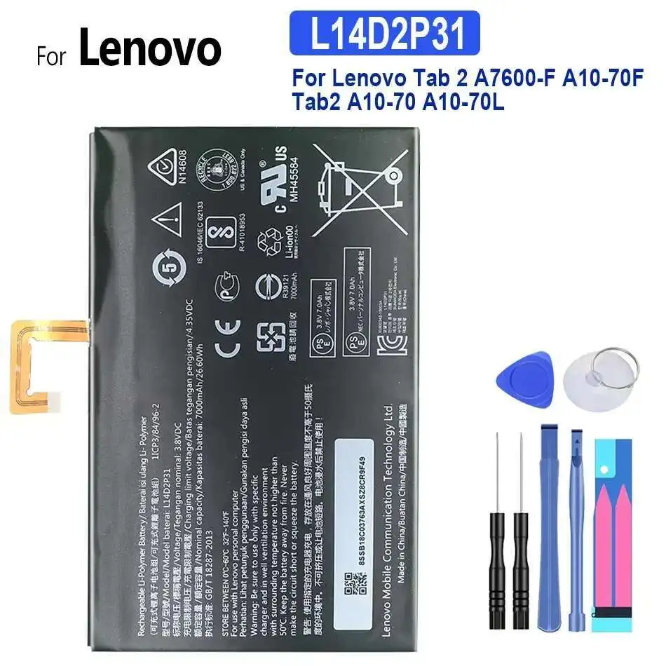 

7000mAh Tablet Battery for Lenovo Tab 2 A7600-F/A10-70F, Model L14D2P31