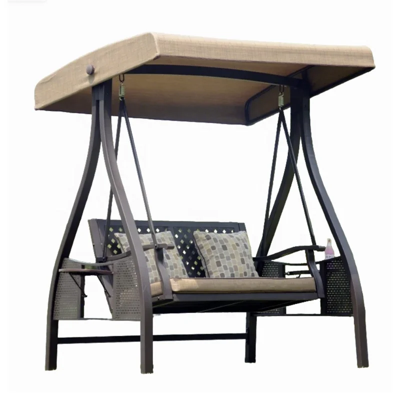 

Adult Outdoor Swing Chair 2 Seater Metal Modern Design Waterproof Cushion Hotel Patio Balcony Red Wine