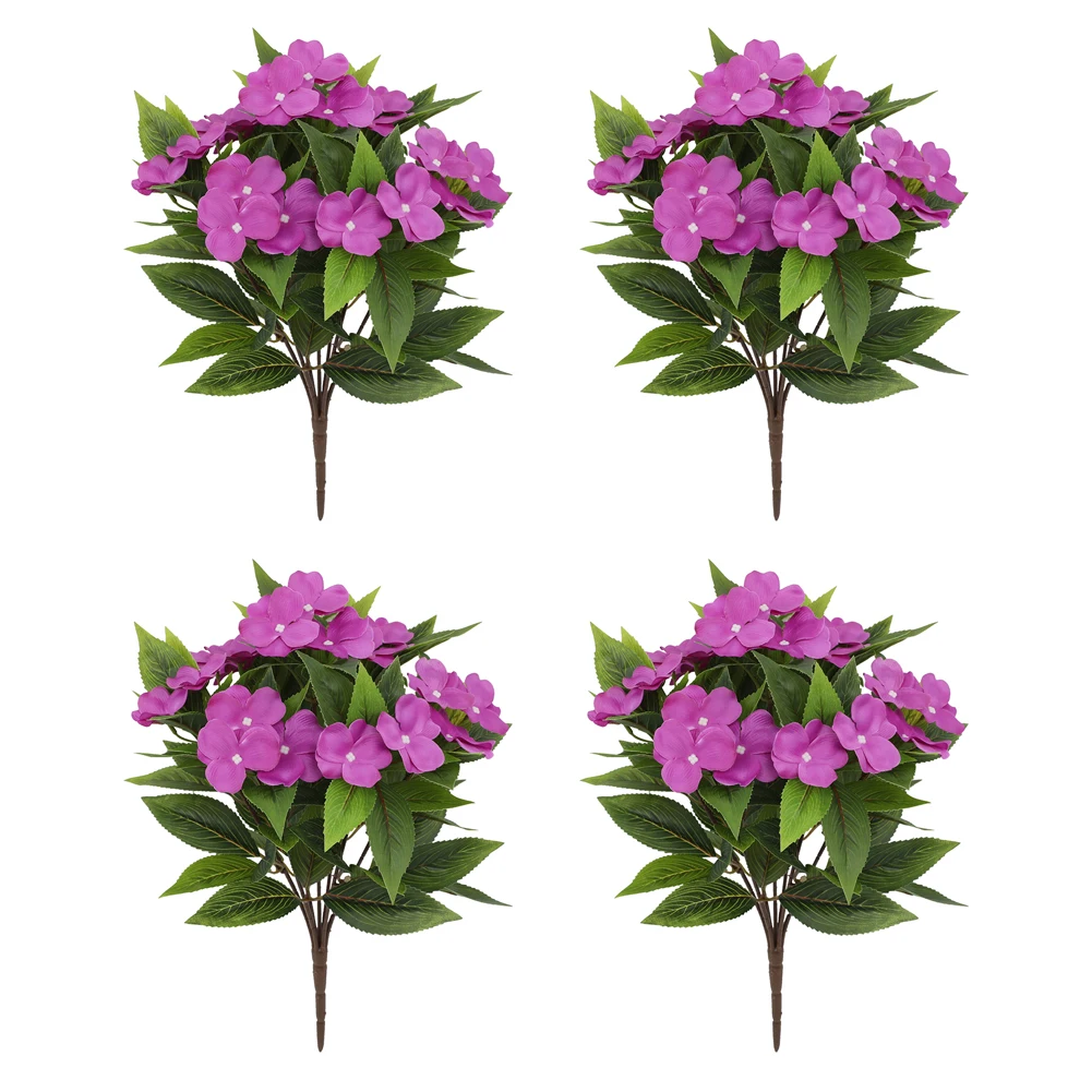 

4 Pcs Vibrant Artificial Impatiens for Outdoor Spaces Realistic Faux Flowers for Enhancing Your Home and Garden Decor