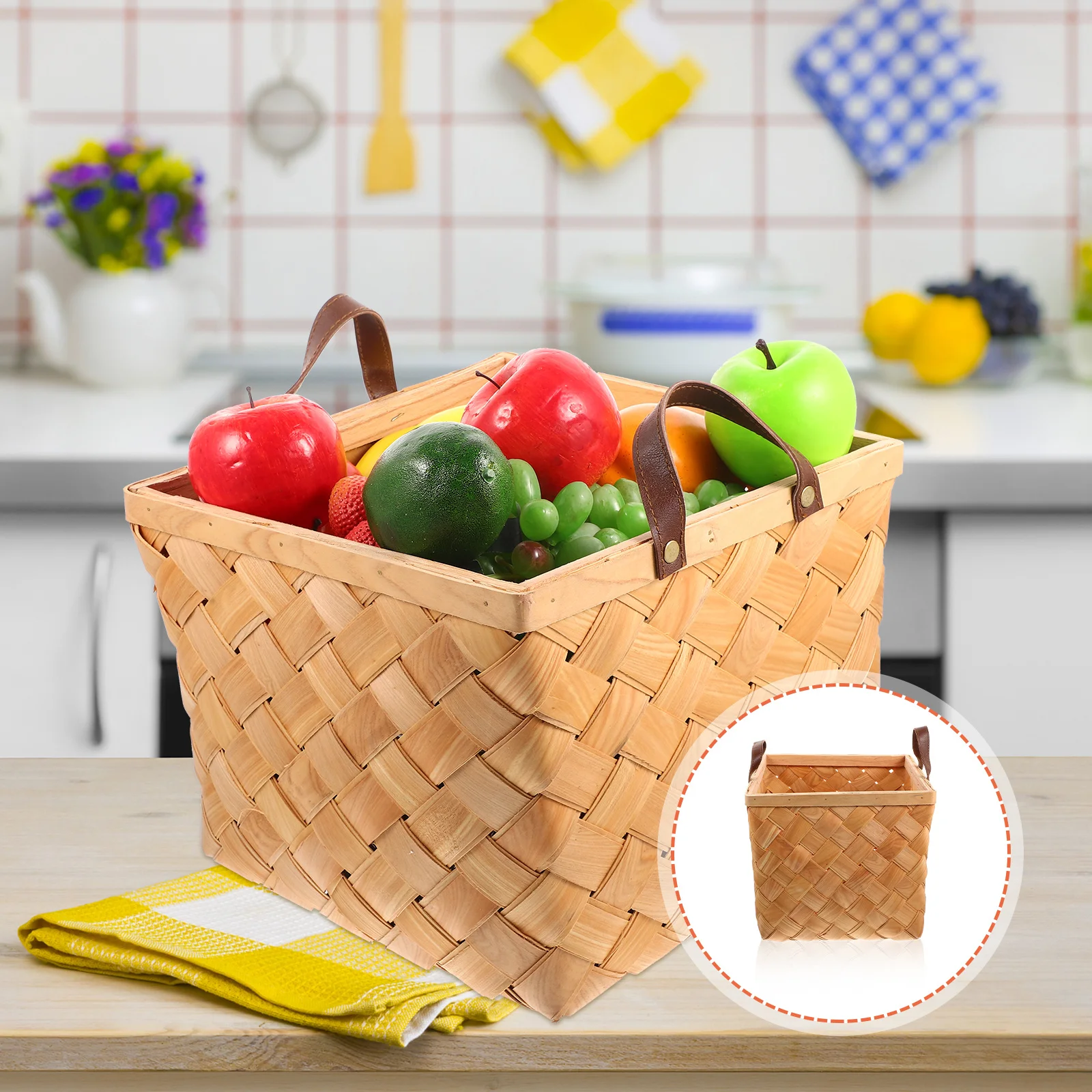 

Handmade Woven Wooden Basket Large Capacity Portable Handle Design Storage Basket for Fruits Vegetables Carrying and