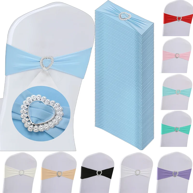 10PCS Wholesale Elastic Chair Bands Bowknot Heart Ring Sashes Universal Chair Cover Ties for Wedding Banquet Event Decoration