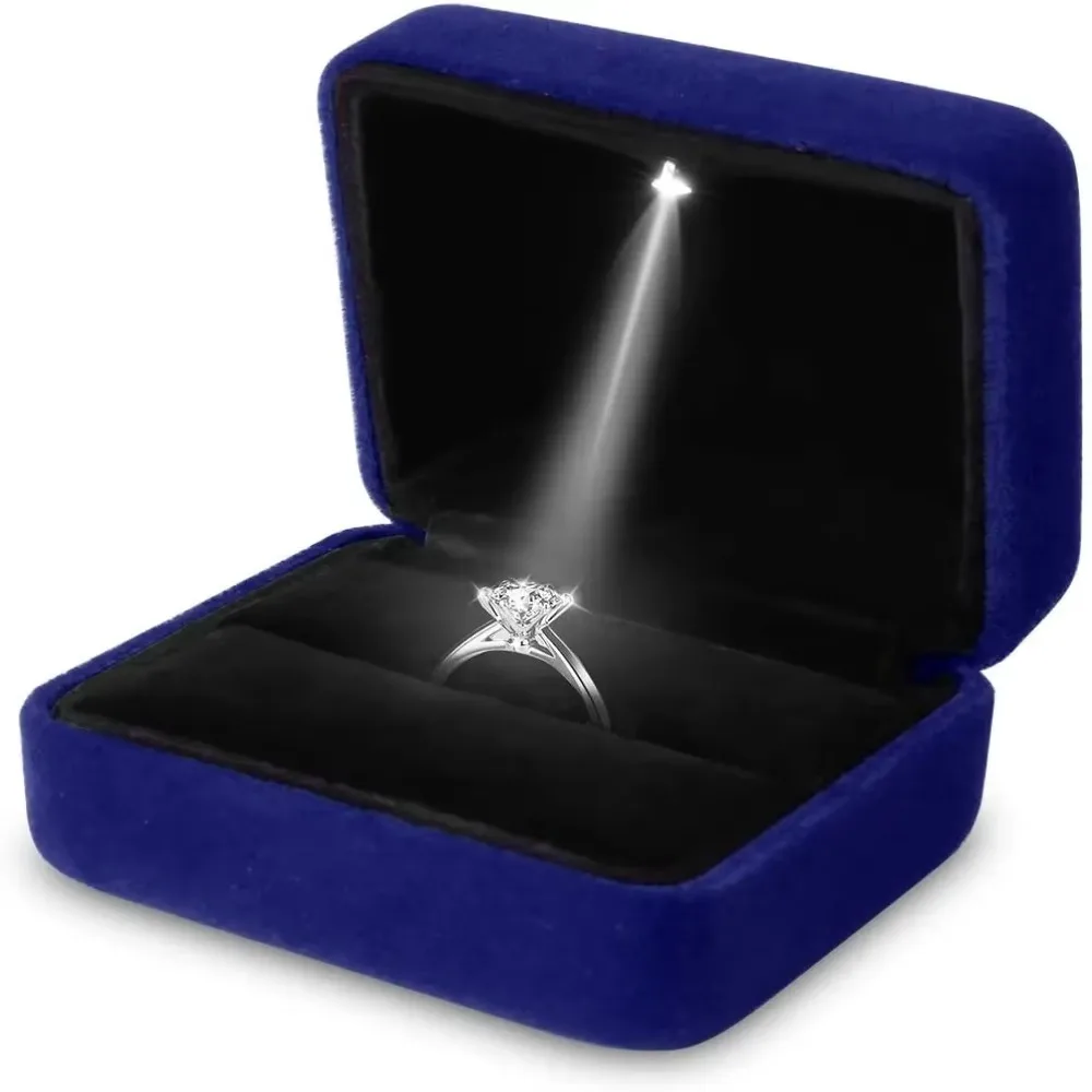 

Delicate with LED Light LED Light Ring Box Velvet Solid Color Jewelry Gift Display Case Square Wedding Ring Box Earings