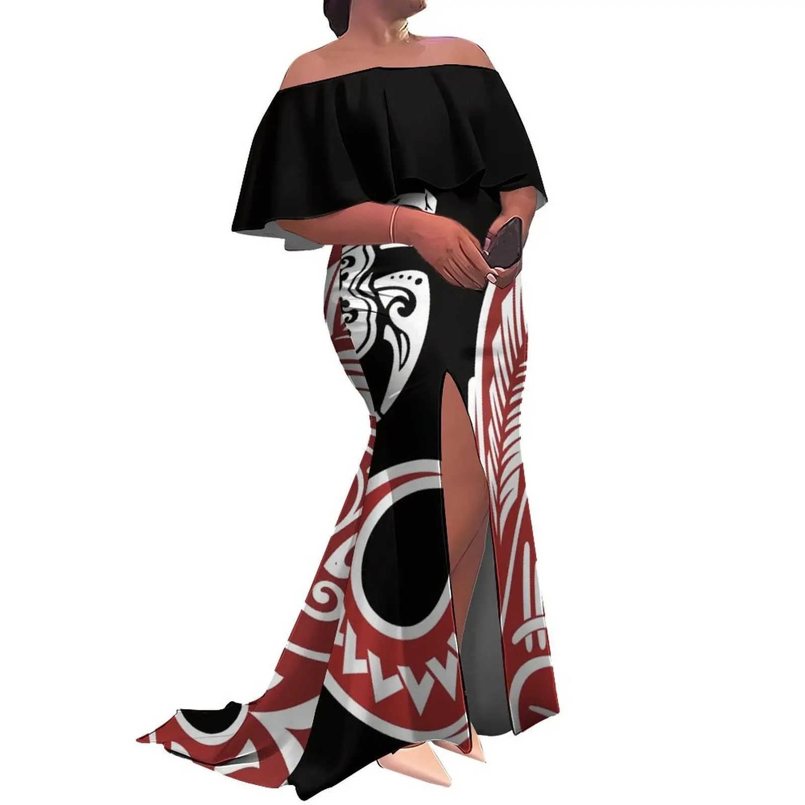

Tax Free Polynesian Pacific Island Ladies' One-Shoulder Slimming Slit Long Dress Fashionable Dress For Festival Parties