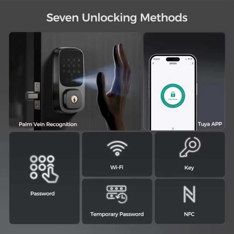 SP300 American Indoor Hotel Smart Fingerprint NFC Deadbolt Lock Home Electric Palm Vein Glass Smart Gate Locks