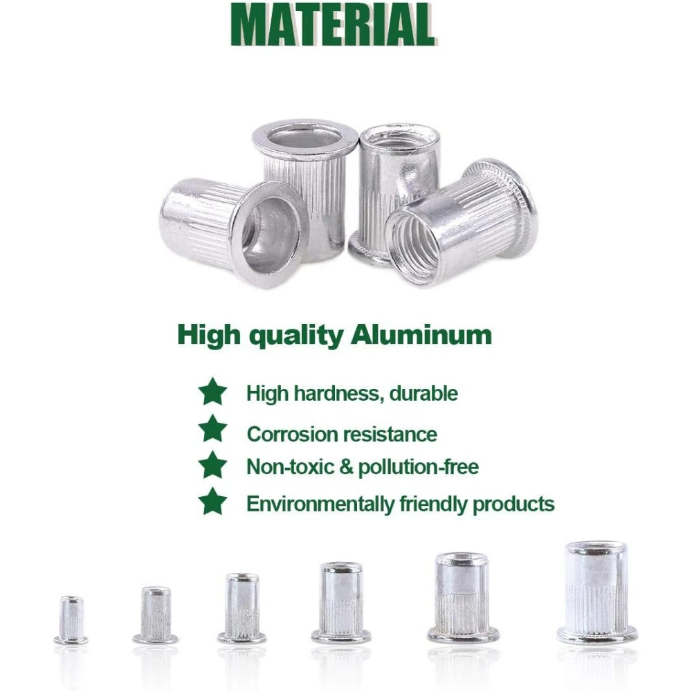 

160PCS Aluminum Rivet Nuts Pull Rivet Nuts Set M3 M4 M5 M6 M8 M10 Metal Rivet Nuts Combination Hardware Fasteners