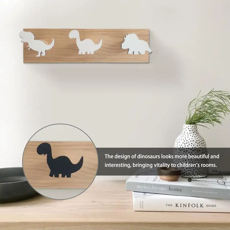 Kids Dinosaur Wall Mounted Coat Hooks Wooden Door Hanger for Boys Bedroom Nursery Playroom Wall Decorations