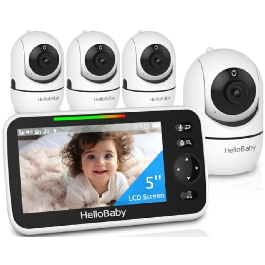 

Видеоняня HelloBaby 5 с 5-дюймовым экраном и 4 камерами, без Wi-Fi, модель HB6550, с функциями панорамирования, наклона и зума, 26 часов автономной работы, ECO-режим ночного видения