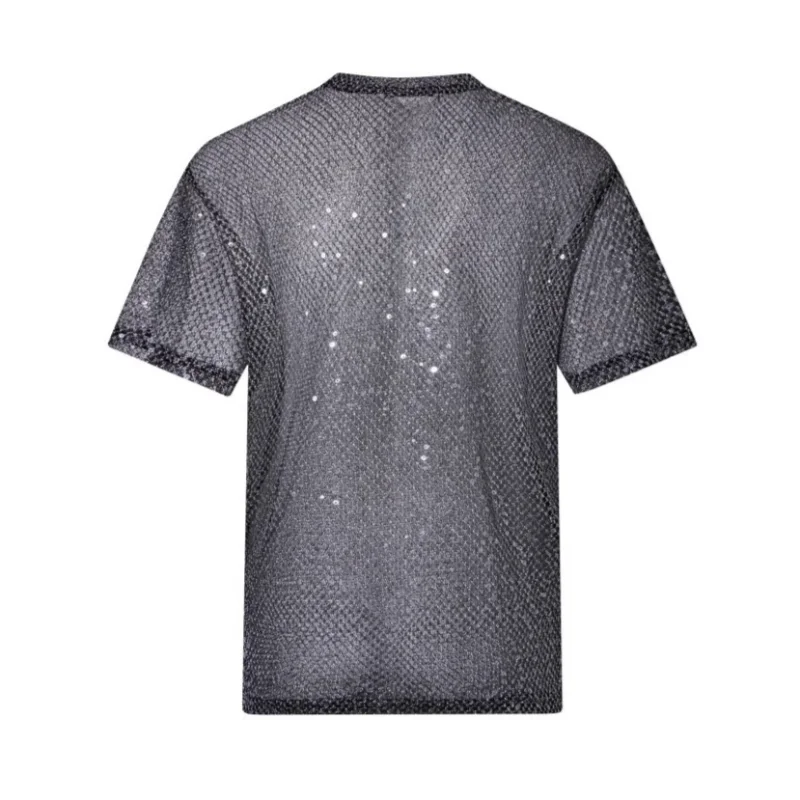 MWJLPWQ New Gold Shimmering Unique Stylish See-Through Mesh T-Shirt For Men Short-Sleeve 2026 Summer New Chic Tops 20084