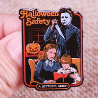 Michael Myerrs Halloween Safety A Sitter Guide Horror Movie Killer Enamel Pins Lapel Pin Shirt Bag Badge Jewelry